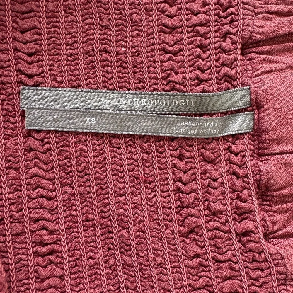 Anthropologie Escondido‎ Smocked Drop Waist Wine Dress XS Square Neck